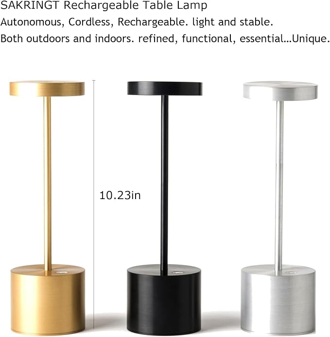 SAKRINGT 2 Pack Rechargeable Table Lamp, LED Cordless Table Lamp,5000mAh Battery Operated Portable Table Light,Dimming for Restaurant/Patio/Outdoor(Black)