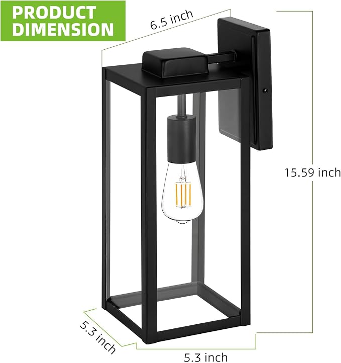 hykolity Large Size Outdoor Wall Lights,16 Inch Wall Lantern | Waterproof Exterior Wall Sconce, Anti-Rust Wall Mounted Lighting with Glass Shade, Lamp with E26 Socket for Porch, 1 Pack