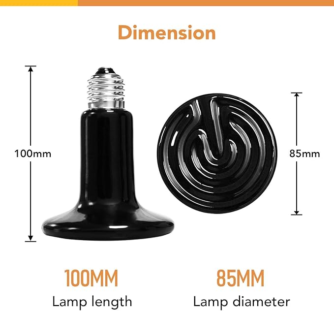 Simple Deluxe 100W Ceramic Reptile Heat Lamp Bulb & 150W Clamp Light with 8.5" Aluminum Reflector Combo for Amphibian Pets, Silver 2024 Version
