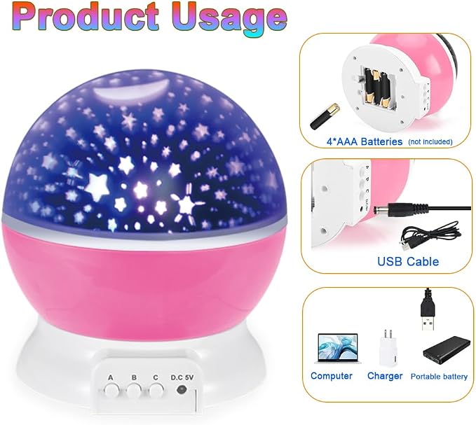 LED Night Light Projector, Room Decor for Girls Bedroom, Room Lights for Bedroom, LED Star and Moon Light Projector, Christmas Lights Indoor for Best Friend Gift.（Pink）