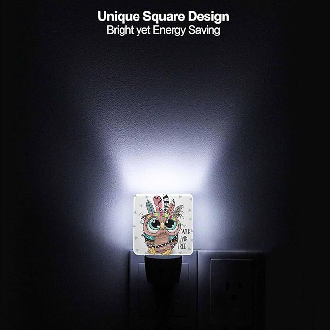 LED Night Light,Cute Cartoon Tribal Owl LED Night Light Plug into Wall with Dusk to Dawn Light Sensor White Energy Efficient Nightlight for Bedroom Bathroom Hallway Living Room Kitchen