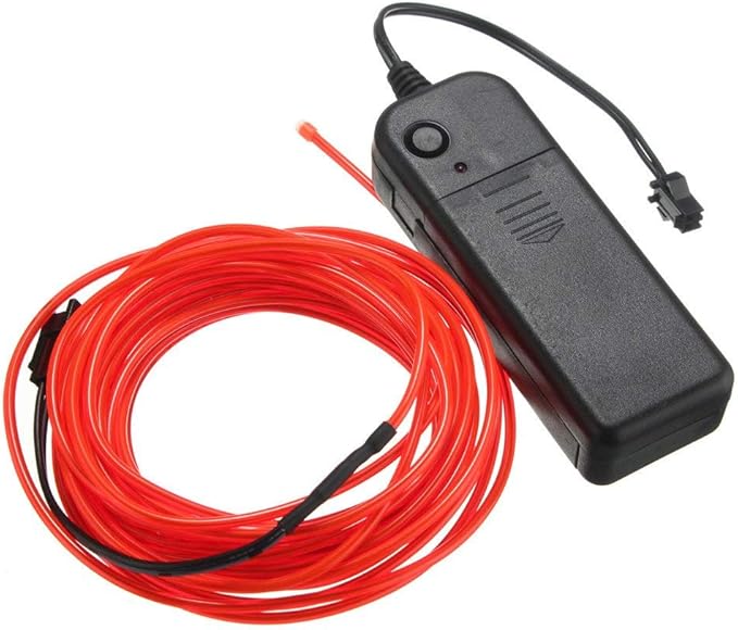 JIGUOOR EL Wire Battery Pack 16.4ft / 5m Bright Neon Light Strip 360° Illumination Neon Tube Rope Lights for DIY, Festival, Party Decoration, Pub, Halloween, Chrismas (16.4ft / 5m, Red)