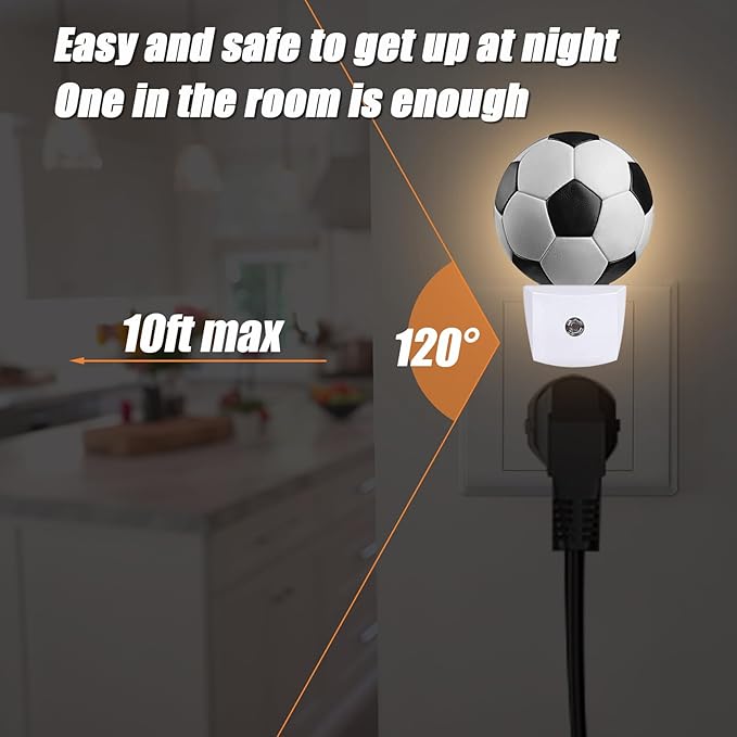 Football Night Light,Field Sport Ball Nightlight Plug into Wall LED Lamp Auto Sensor Dusk to Dawn for Bedrooms/Kitchens/Toilets/Corridors,Energy-Saving