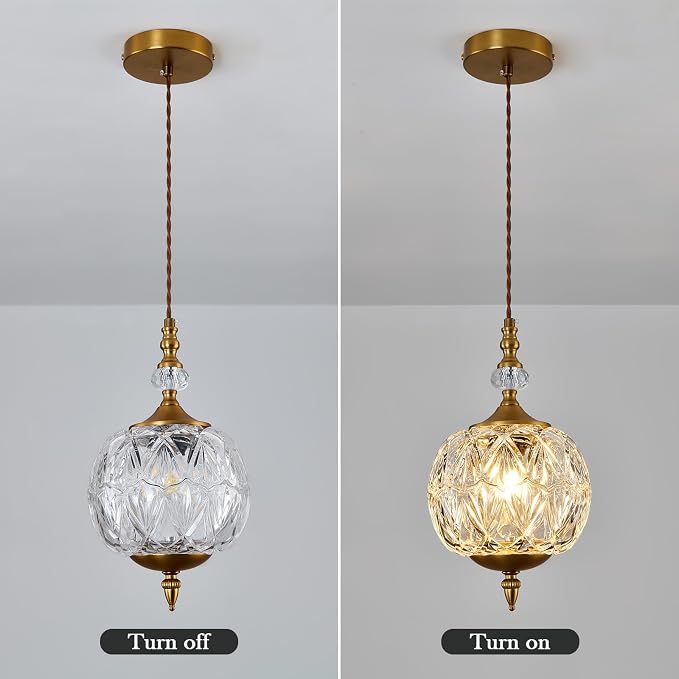 Piepooye Vintage Gold Glass Pendant Light for Kitchen Island | Antique Brushed Gold Chandelier E26 Mini Adjustable Hanging Ceiling Light Farmhouse Dining Room Bedroom Foyer Entryway