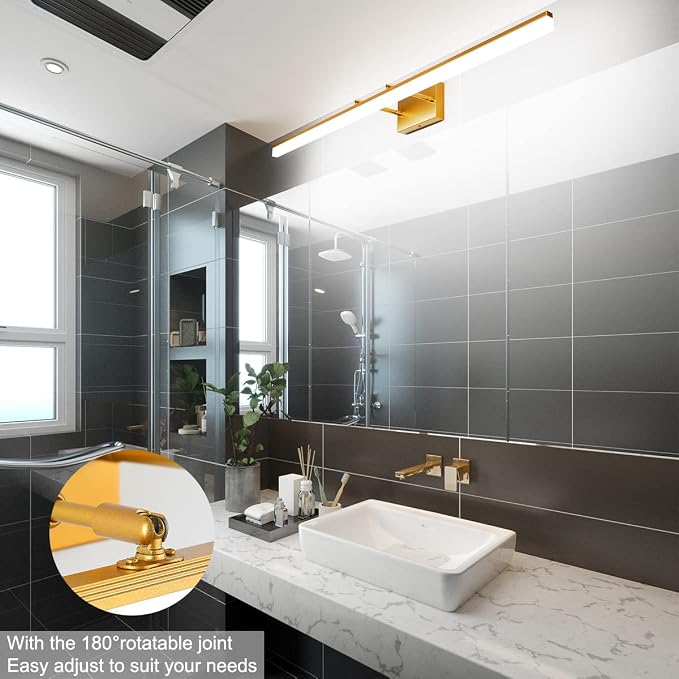 Aipsun Copper Bathroom Vanity Light 48inch Adjustable Modern LED Vanity Light for Bathroom Gold Lights Fixtures 5500K