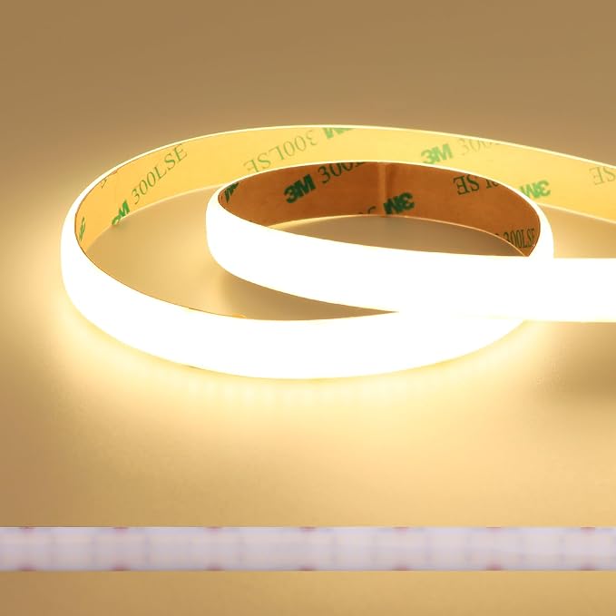 JOYLIT PRO+ 24V LED Strip Diffused 2 Rows 16.4FT 3000K 601LM/FT Waterproof | CE UL, CRI 92+, 560LEDs/m Warm White, 12MM, Dotless, Dimmable, Self-Adhesive, for Kitchen Cabinet,Cove(Lights Only)