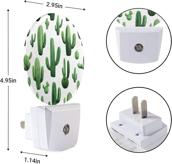 EKOBLA Cactus Night Light, Green Cactus with “Stuck On You” Quote Night Lights Plug Into Wall with Auto Sensor for Home Decor
