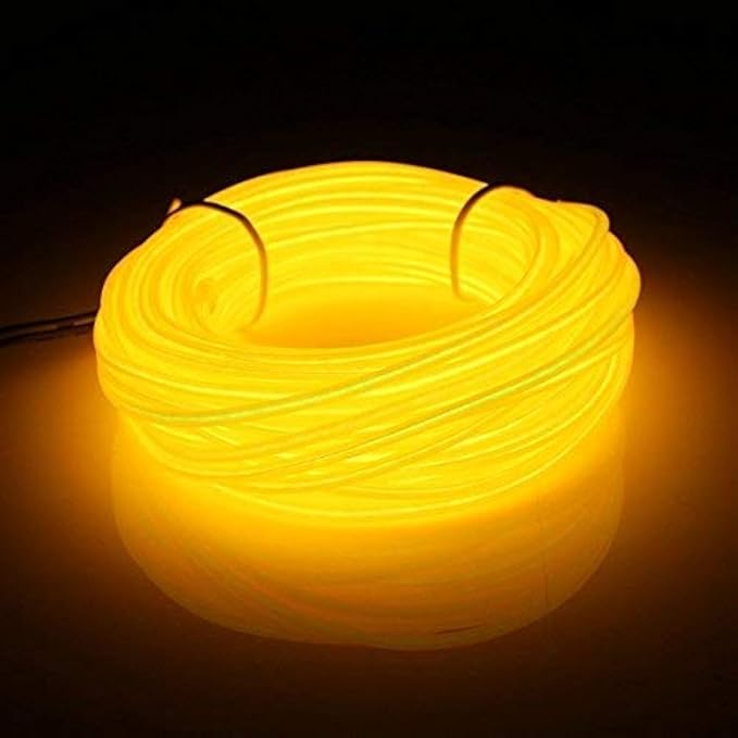 ABALDI EL Wire Rope Light Battery Powered Flexible Neon Light 3 Modes Electroluminescence Wire for Christmas Xmas Party Decoration(3m/9ft,Yellow)