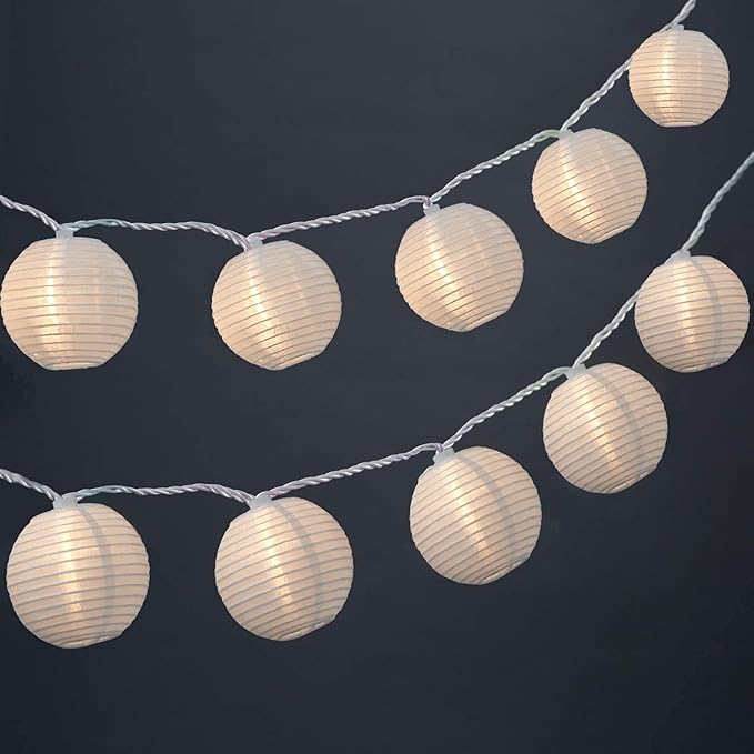 White Lantern String Lights Plug in, 8.5Ft Hanging Indoor Decorative String Lights with 10 Cute White Nylon Lanterns Lights Connectable for Indoor Outdoor Bedroom Ramadan Backyard Patio Bistro Decor