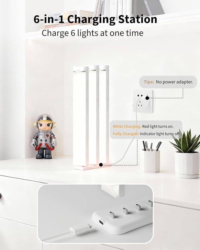Ledagic Under Cabinet Lighting Charging Station-6Typec Charging Ports 2Pack | Portable Motion Sensor Light Indoor Multi-Light Storage & Charging Base Save Charging Time, Ideal for Cabinet Lights