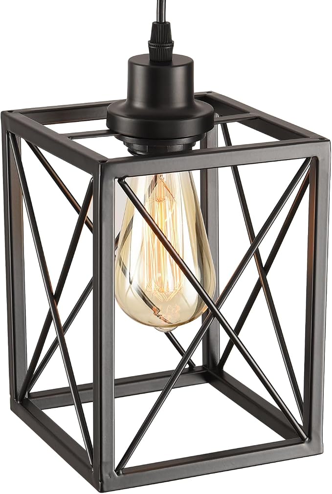 Farmhouse Pendant Light Fixture, Black Pendant Lights for Kitchen Island Industrial Lantern Pendant Light Fixtures with Light Shade, Adjustable Height Hanging Pendant Lighting