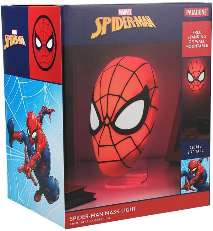 Paladone Spider-Man Mask Light – Officially Licensed Disney & Marvel Desk Lamp or Wall Light, USB or Battery Powered, Gift for Superhero Fans | 22cm Mask Light • USB Or Battery Powered • Wall Or Desk Use • Iconic Marvel Design • Gift