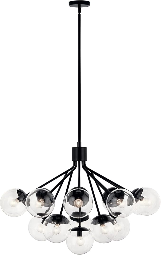 Kichler Silvarious 16-Light Convertible Chandelier, Soft Modern Light with Clear Glass in Black, for Dining Room, Living Room or Foyer (26" x 38"), 52702BKCLR