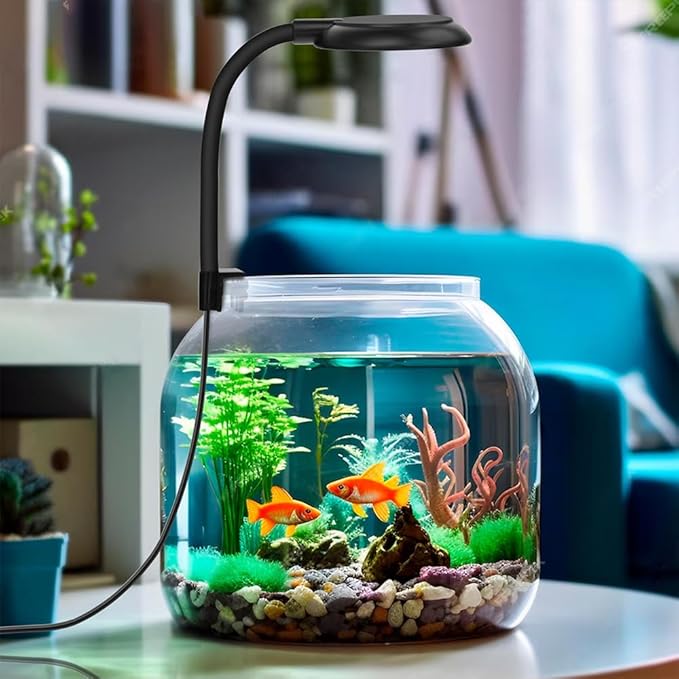 Mini Clip On Aquarium Light 7W Dimmable Small Fish Tank Light USB Moving Lamp with White Red Blue Green LED for 1 to 3 Gallon Tanks (with Timer)
