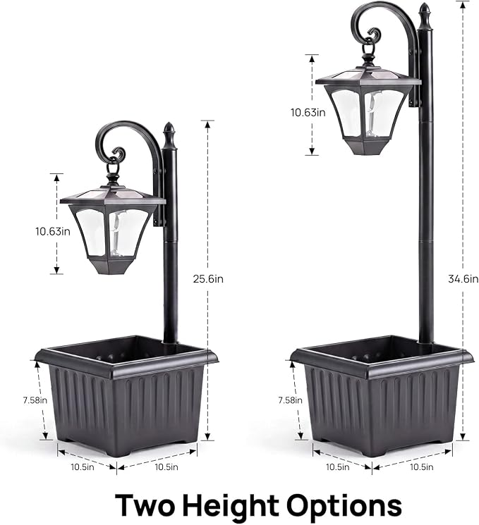 Solar Lamp Post Light with Planter, 2 in 1 Decorative Outdoor Solar Light | Dusk to Dawn, Cool White LED Light, IP44 Waterproof, 4 Solar Panels, Energy Saving, No Wiring Required, Porch, Patio, Garden.