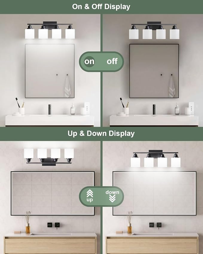 Vanity Light Fixtures, Matte Black, Over Mirror, Modern Bathroom Light, Anti-Rust Nickel Finished, 4-Light, E26 Standard Sockets, Easy Installation, 24 Months Replacement