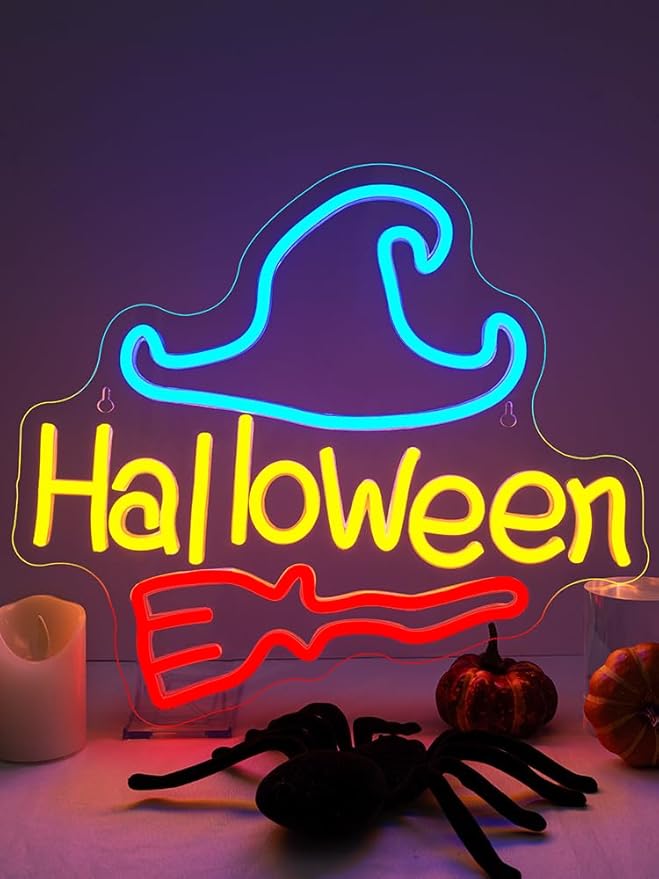 NOSUN Halloween Neon Sign Happy Halloween Wall Decor LED Lights for Bedroom Living Room Bar Office USB Powered Children Youth Hanging Light Up Sign for Decor Holiday Party Gift
