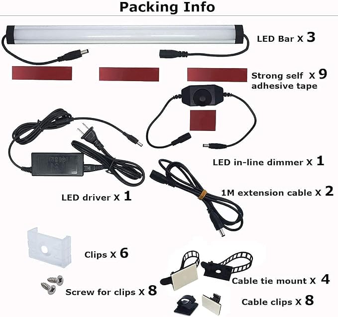 Motion Sensor Cabinet LED Lighting Kit. Plug in. Perfect to Work as Motion Activated Lighting for Under Cabinets Closets Wardrobe Hallway Stair Beds Garage Kitchen. 3-Light-Bar. Warm White 3000K