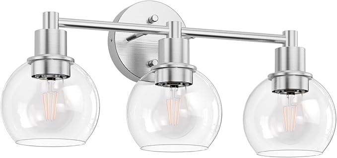 3 Light Bathroom Light Fixtures, Brushed Nickel Bathroom Vanity Lights, Modern Vanity Lights 3-Light Globe Bathroom Vanity Lighting Fixture Over Mirror