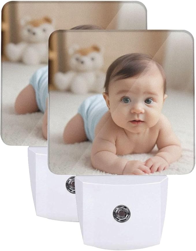 Personalized Custom Night Light Set of 2, DIY Your Own Logo/Photo/Words Auto Sensor LED Dusk-to-Dawn Nightlights, Plug-in Sensor Lamp for Bedroom Bathroom Kitchen Hallway Stairs Decorative