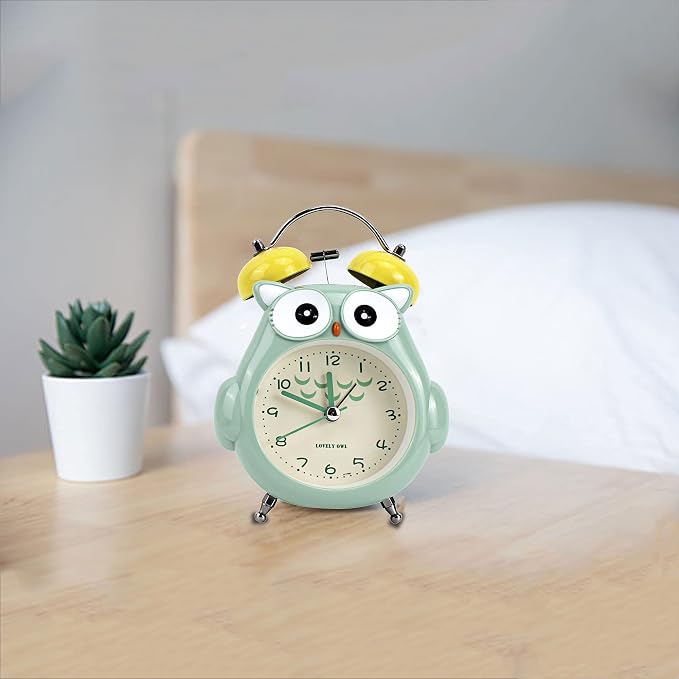 Aisi Kids Alarm Clock Cute Cartoon Owl Loud Bell Alarm Clock Non-Ticking Desk Clock with Night Light