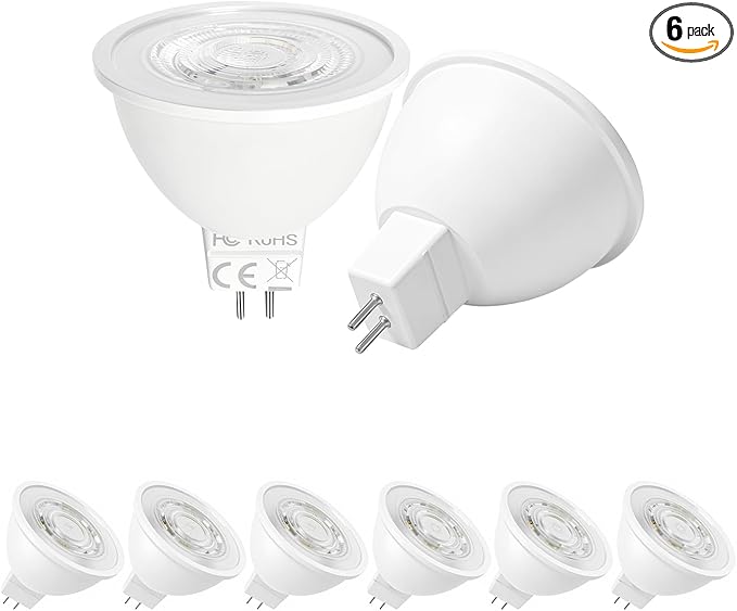 MR16 LED Bulbs 7W, 12V Low Voltage GU5.3 LED Spotlight Bulb, Non-dimmable, 650Lm, 38° Flood Beam Angle, for Landscape, Recessed, Track Lighting, Pack of 6 (5000K)