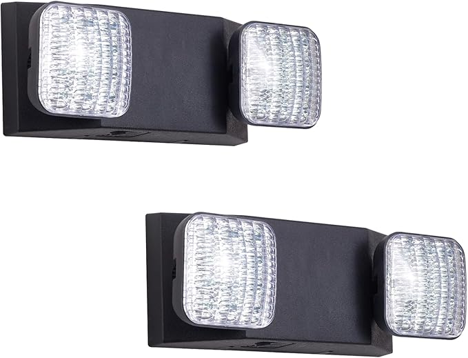 GZRUIYANG Emergency Lights with Battery Backup, LED Commercial Emergency Lighting Fixtures Two Head Adjustable, UL 924 Certified, Hardwired Emergency Exit Light for Business - 2 Pack(Black)