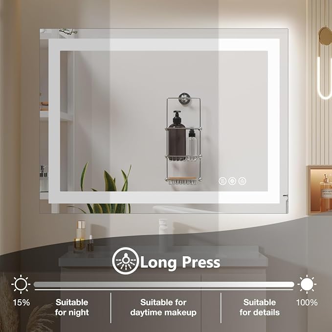 Simple Deluxe LED Bathroom Mirror 32x40 Inch Tempered Glass - Frameless LED Backlit Lighted Mirror for Bathroom Vanity with Anti-Fog, 3 Colors Dimmable, Memory Function, Wall-Mounted