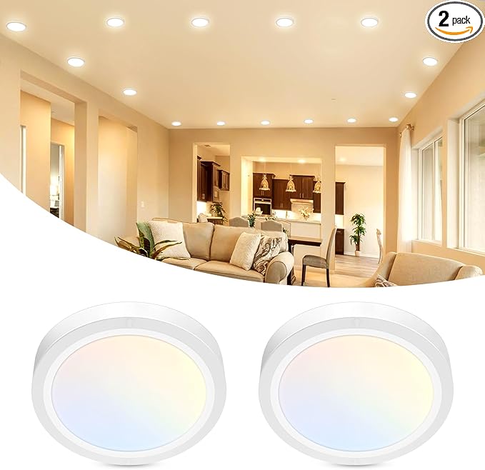 libtit 2Pack 4.7 Inch Small LED Ceiling Lights Flush Mount, 3000K 4000K 6500K Adjustable, 7W 700LM White Round Disk Light Fixture for Closet Basement Bathroom Hallway Kitchen Office Garage