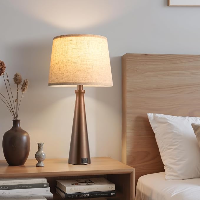 Modern Touch Lamps for Nightstand, 3 Way Dimmable Bedroom Lamp Set of 2 | USB C+A Charging Ports, Brown Bedside Lamps for Bedroom, Living Room, End Table, Bed Side, LED Bulb Included