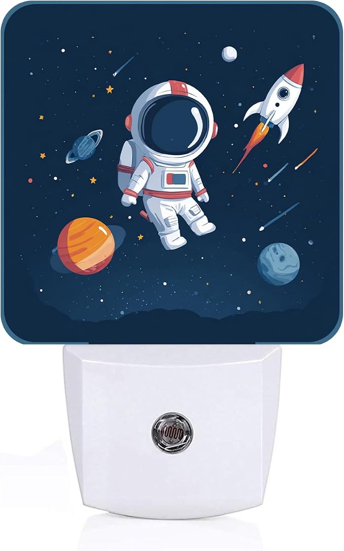 Universe Astronaut Rocket Galaxy Night Light,Plug Into Wall Decor for Stairway,Hallway,Kitchen,Dusk to Dawn Sensor Nightlights for Boys/Girls/Women/Men Room Gifts