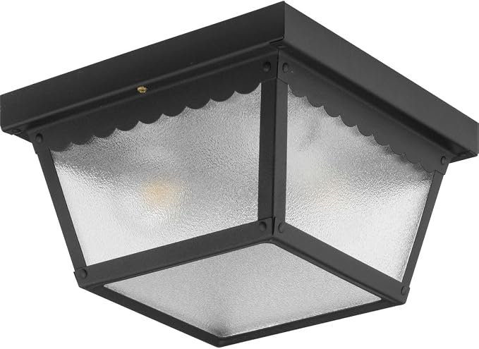 Progress Lighting 2-Light Indoor and Outdoor Flush Mount Ceiling Light, Interior and Exterior Ceiling-Mount Light Fixture for Porch Light, Patios, Garages, Hallways, Metal, 9-1/4" by 5", Black