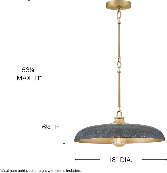 Hinkley Sadie 18" Medium Dome Pendant, Antique Verdigris/Lacquered Brass | Two Tone Saucer Chandelier, Includes (5) 7" Downrods, Needs a Med. LED Bulb, Adjustable Height, Dining Room, Kitchen