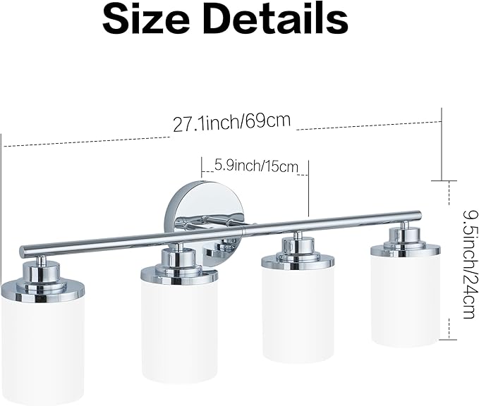 Chrome Mid-Century Modern Bathroom Sconce with Frosted Glass, 4-Light Vanity Lights Over Mirror