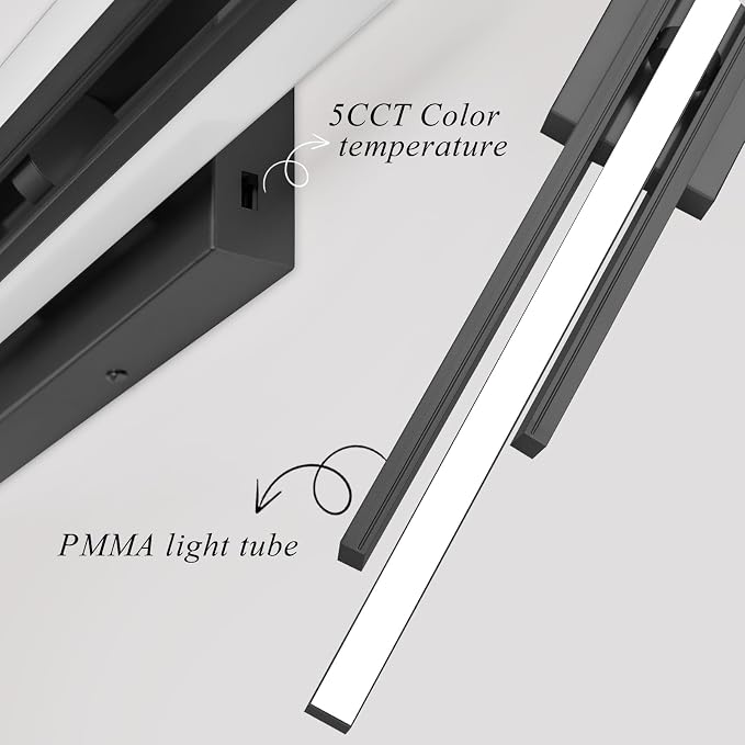Modern LED Vanity Light 48 Inches Long Black LED Wall Light Over Vanity Mirror Hardwired Wall Mount Lighting Fixture 5CCT(3000K/3800K/4500K/5200K/6000K) Dimmable Bathroom Wall Mount Lighting
