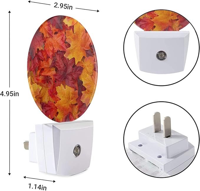 EKOBLA Night Light Fall Leaves Autumn Night Lights Plug into Wall for Girls Boys Room, Gifts for Women, Round Lamp Home LED Wall Decor Nightlight