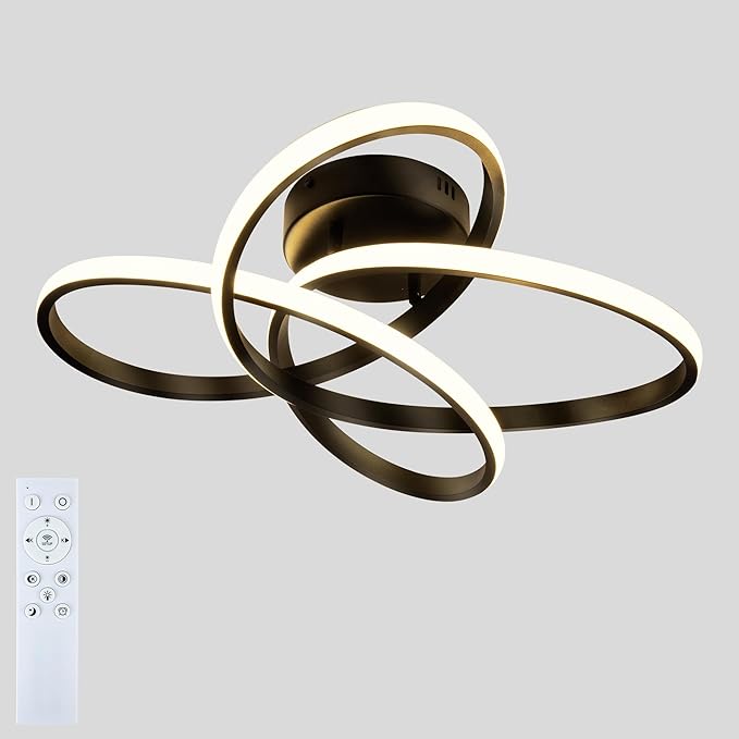 Modern LED Chandelier, 50W LED Ceiling Light with Remote Control, 3000-6000K Color Temperature Changing, Balck Chandelier for Bedroom, Entryway, Hallway, Kitchen