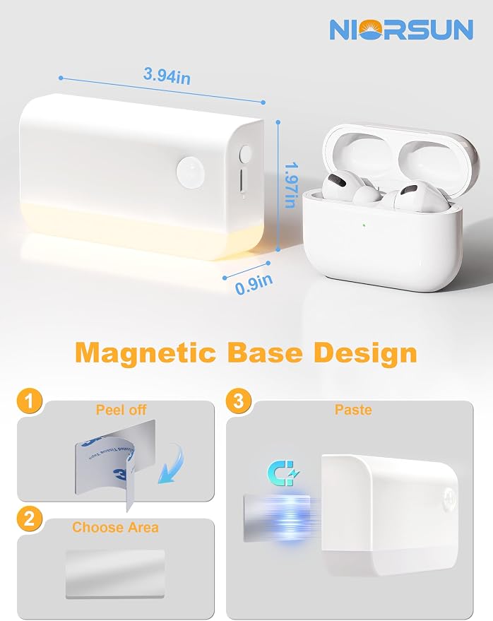 Motion Sensor Stair Lights Indoor, 3 Pack Rechargeable Wireless Step Lights with 3 Color Temperatures, 1200mAh Battery, Magnetic Base for Hallway, Closet, Bathroom, White
