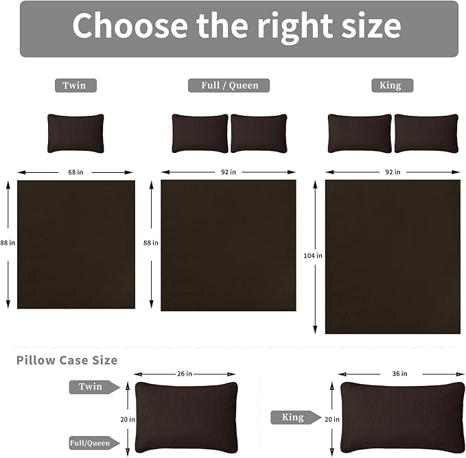 Easy-Going King Size Reversible Quilt Set with 1 Quilt and 2 Pillow Shams, Soft Bed Quilt Cover, Water Resistant Lightweight Microfiber Bedspread, Stain Resistant, Olive Leaf-Chocolate/Beige