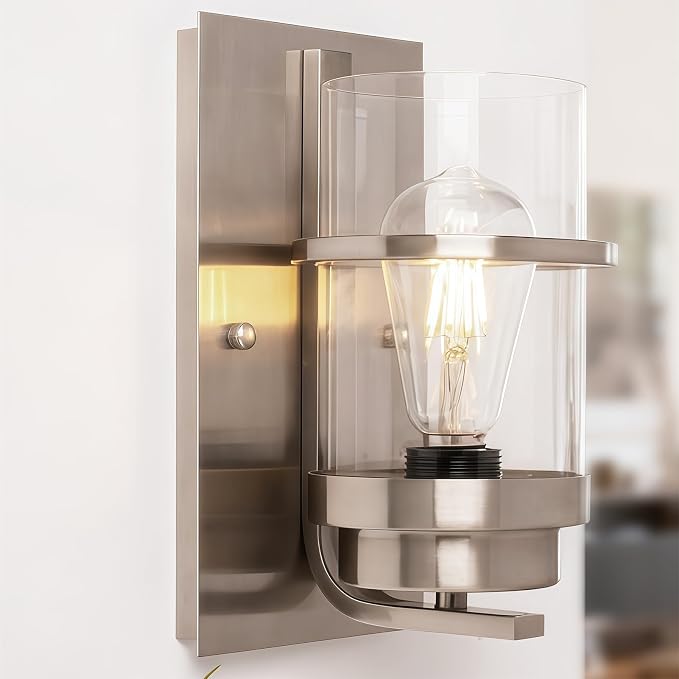 Brushed Nickel Modern Wall Sconces,Bathroom Light Fixture,10.2 in | E26 Base,modern wall sconces for hallways,stairs,bedroom,beside lights wall mounted