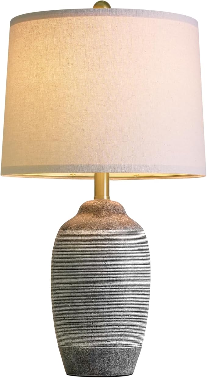 24.5" Vintage Ceramic Table Lamp with 5FT Cord,Single Farmhouse Rustic Bedside Lamp with Natural Textured Finish, Nightstand Lamps for Living Room, Bedroom End Table Office Rustic Black & Gray