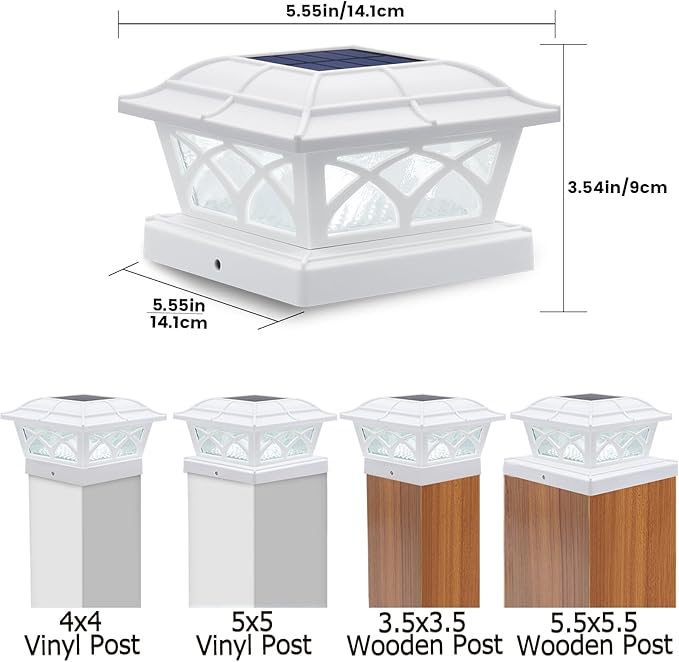 SIEDiNLAR Solar Post Cap Lights Outdoor Glass 2 Color Modes 8 LEDs for 4x4 5x5 6x6 Wooden Vinyl Posts Fence Deck Patio Decoration Warm White & Cool White Lighting White (10 Pack)