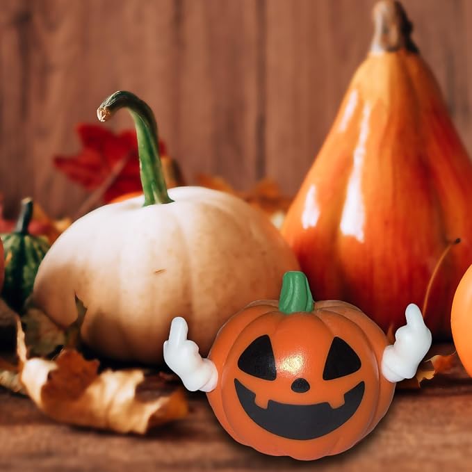 Halloween Pumpkin Figurine Funny Ghost Statue for Gift Resin Ghost Sculpture Halloween Tiered Tray Desk Ornaments Decor Spooky Middle Finger Statue for Home Decorations Supplies