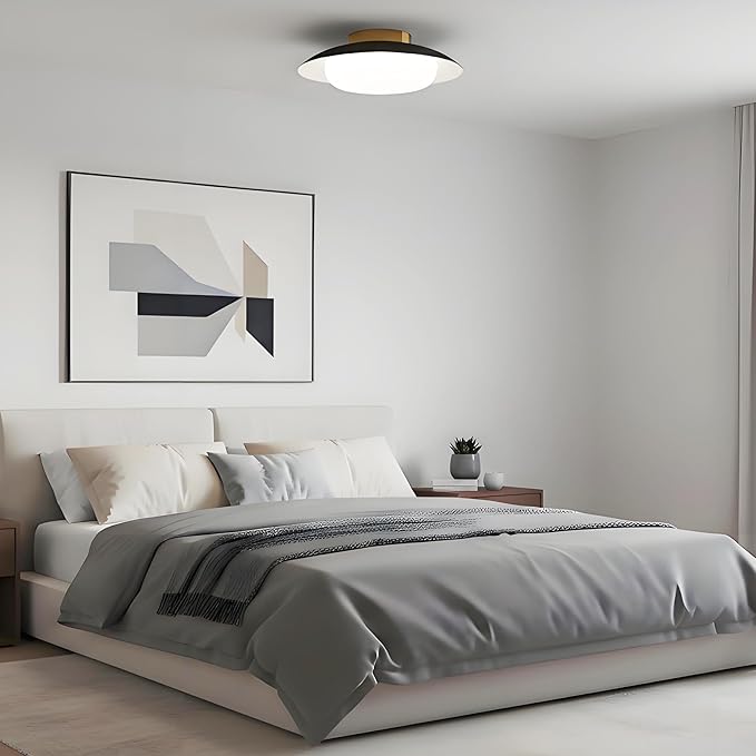 Modern LED Semi Flush Mount Ceiling Light Fixture,Round Matte Black and Gold Close to Ceiling Lamp Flushmount Lighting Fixtures for Kitchen Master Bedroom Living Room Entryway,5000K,15.74 inch