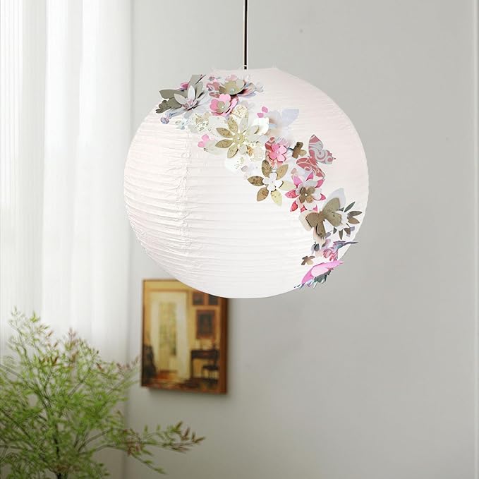19.68" White Round Paper Lanterns, Chinese/Japanese Paper Lantern Pendant Light, Large Hanging Paper Lamp Shade for Party Decoration, Home Decor Ceiling Lampshade(2 PCS)