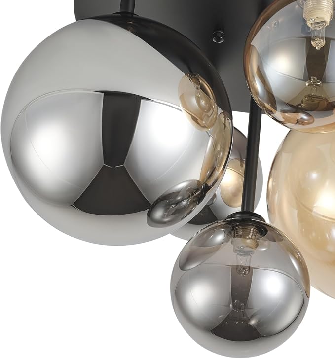Aiwen 18" 5-Light Black Semi Flush Mount Ceiling Light, Mid-Century Modern | Flush Mount Chandelier with Globe Glass Shade, Farmhouse Ceiling Light Fixture, Cluster Chandelier for Bedroom, Dining Room