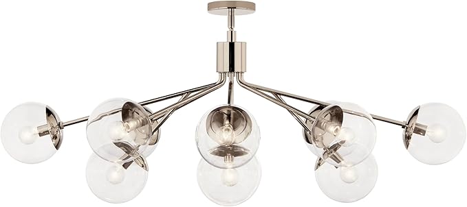 Kichler Silvarious 12-Light Linear Convertible Chandelier, Soft Modern Light with Clear Glass in Polished Nickel, for Dining Room or Living Room (17.75" x 26.75" x 48"), 52703PNCLR