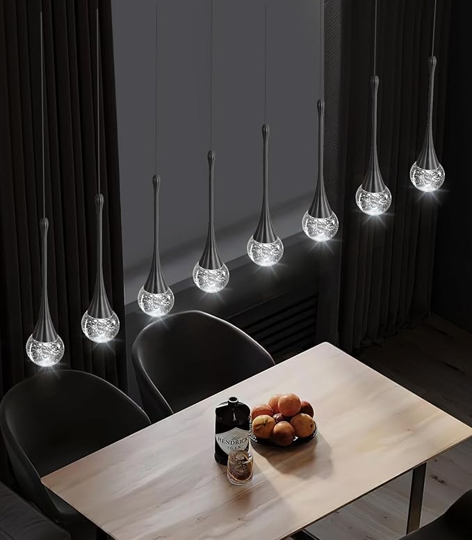 8 Light Modern Glam Crystal Rectangular Chandelier for High Ceiling LED Dimmable Ceiling Pendant Light Kitchen Island Staircase Foyer Enterway Living Room Chandelier Lighting Antique Black