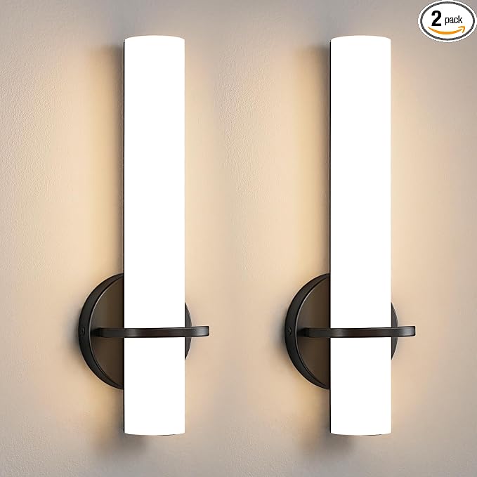 AIJIASI Wall Sconce Light - 15 inch Modern Black Bathroom Light Fixtures Wall Sconces Set of Two Dimmable LED Sconce Lighting, 15W 3000K Wall Light with Acrylic Shade for Bedroom Stairway Living Room