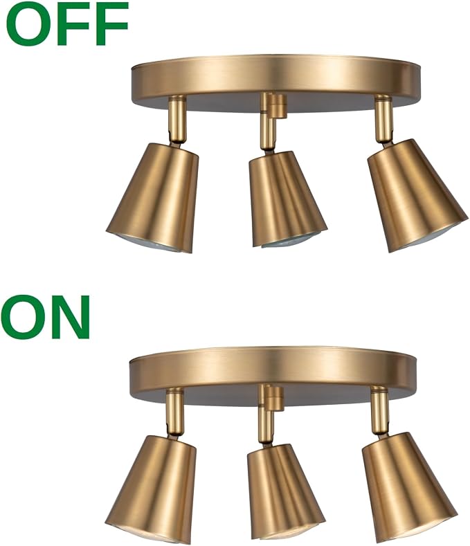 3 Light Track Lighting Kit, Matt Brass Finish Canopy with Moden Flush Mount Ceiling Spotlight for Kitchen,Dining,Living Room,Home Improvement